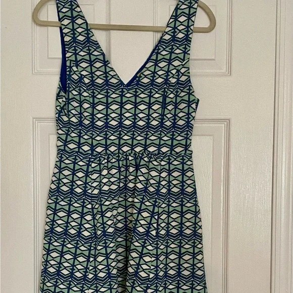 Anthropologie Maeve Blue Green White Geometric V Neck Sleeveless Dress Size 8P - Picture 8 of 10